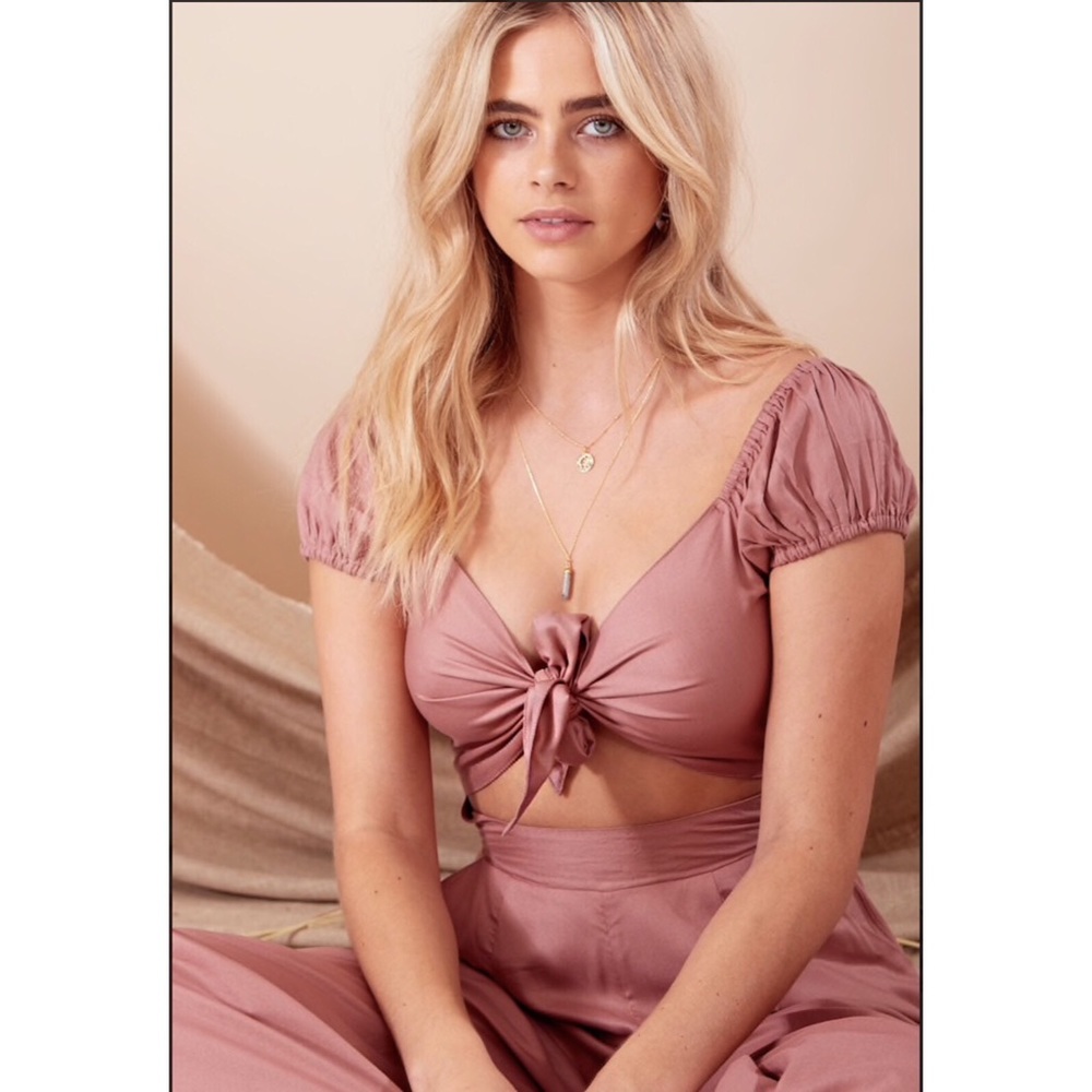 Pink Tie Front Culotte Jumpsuit - Picture 5 of 7